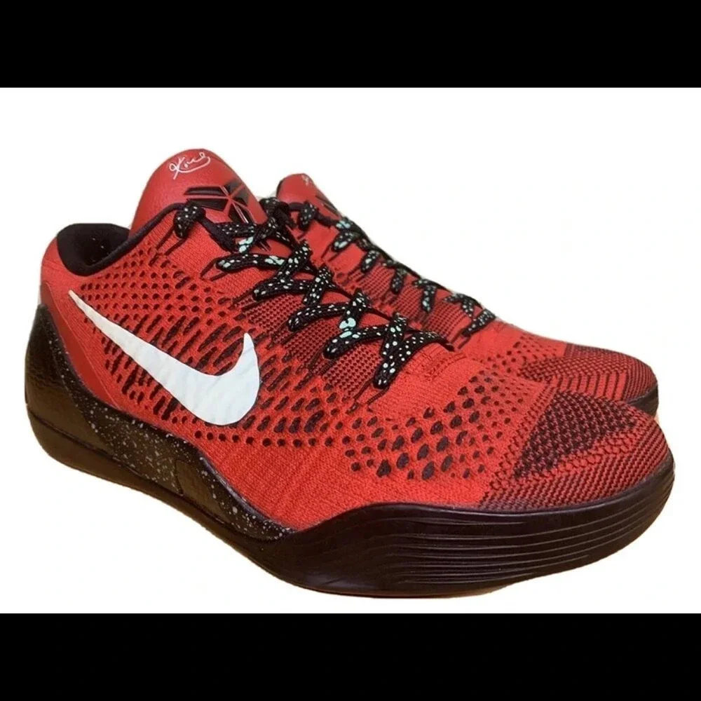 Size 9 Nike Kobe 9 Elite Low Men Red Excellent Flyknit Basketball‎ 639045-600